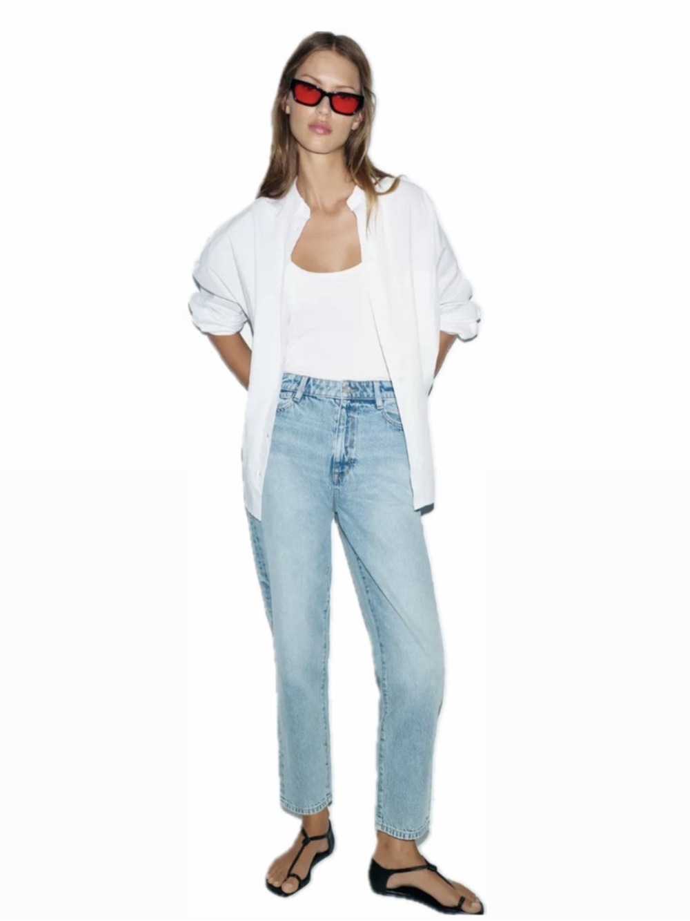 ZARA WOMEN 4 HIGH-RISE MOM FIT MOD BLUE LIGHT WASH 100% COTTON DENIM JEANS